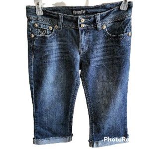 Karma Blue Women's Stretch Cuffed Capri Jeans with Embroidered Back Pockets